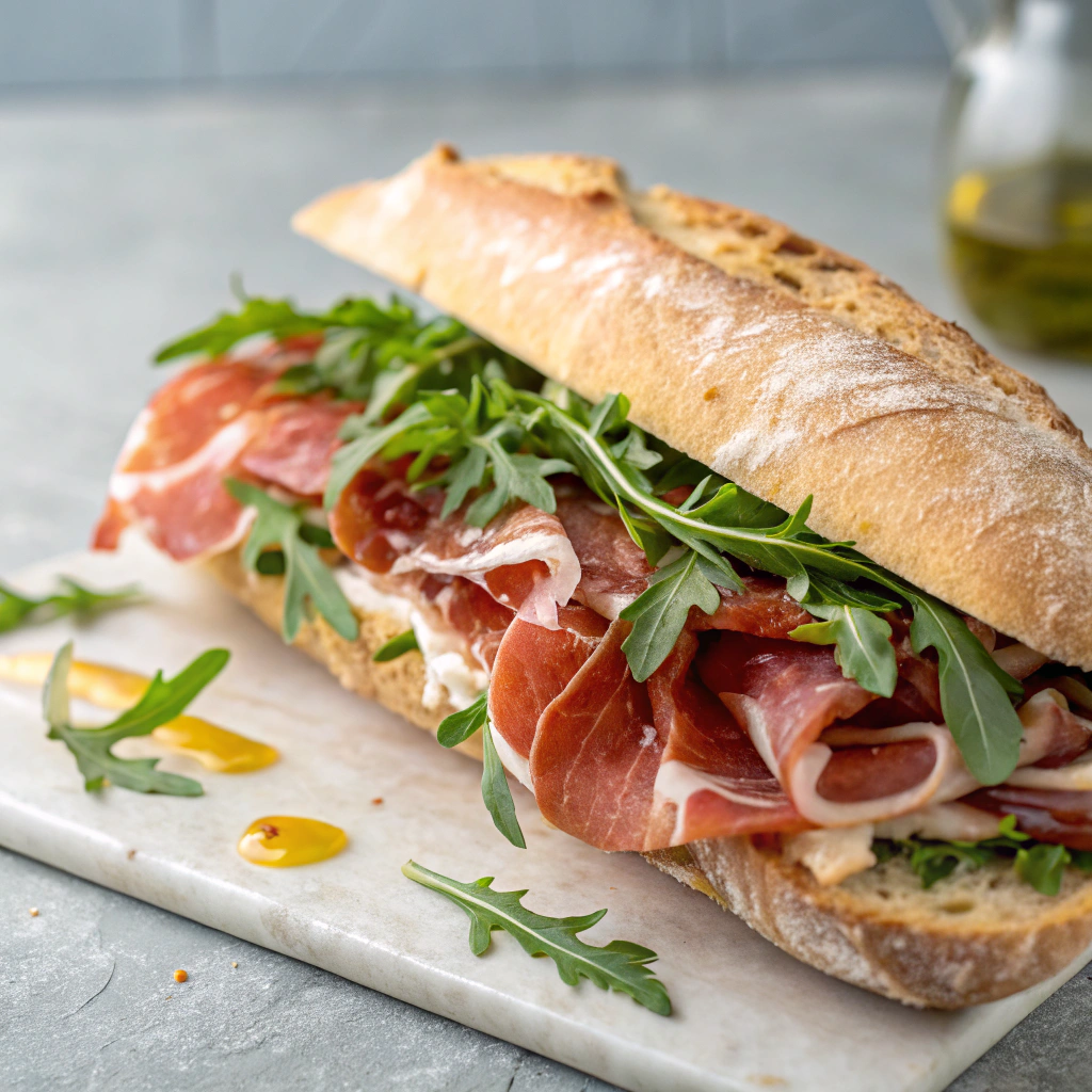Panino gourmet con condimenti premium